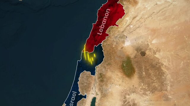 Lebanon-Israel Conflict Missile Route Map Animation