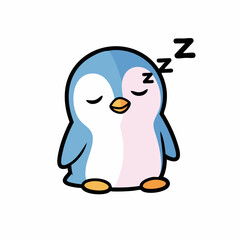Obraz premium Cute cartoon penguin sleeping peacefully with closed eyes and dreams.
