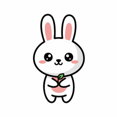 Obraz premium Adorable Cartoon Bunny Holding a Tiny Plant with Big Eyes.