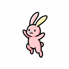 Obraz premium Cute pink cartoon rabbit character jumping happily.