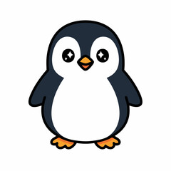 Obraz premium Cute cartoon penguin with big eyes and orange feet standing upright.