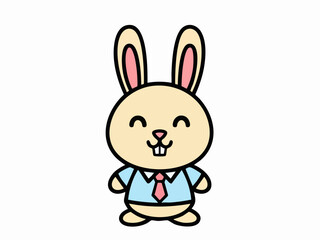 Obraz premium Cute cartoon rabbit character wearing a blue shirt and red tie smiling happily.