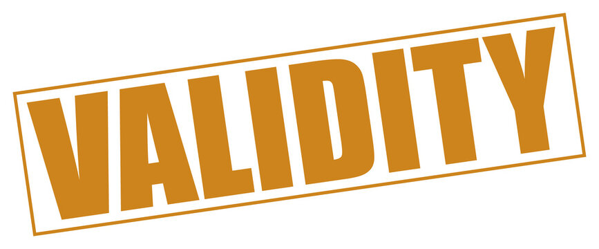 Bold text banner displaying the word validity in orange and black