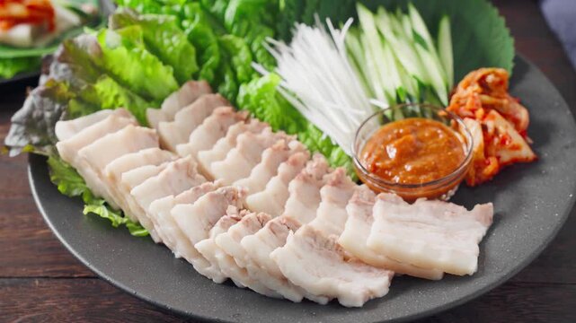 ポッサム 茹で豚と野菜の包み料理
