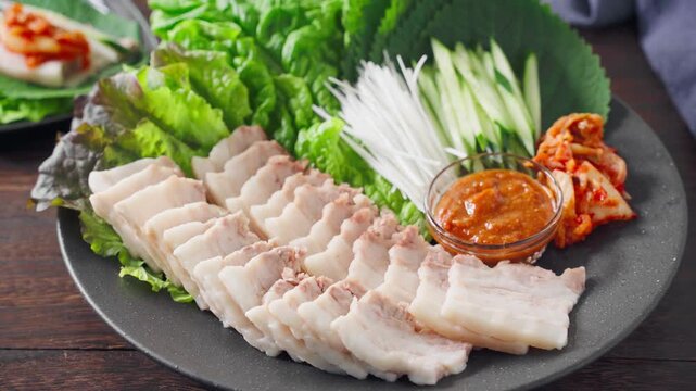 ポッサム 茹で豚と野菜の包み料理