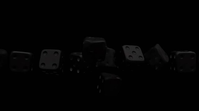 Dices falling on black background.