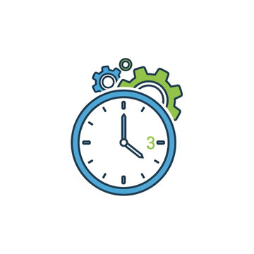 A blue and green clock with gears