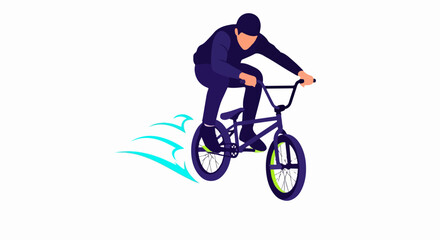 Naklejka premium BMX Rider Performing a Jump Trick with Motion Trails Representing Speed and Agility on a White Background