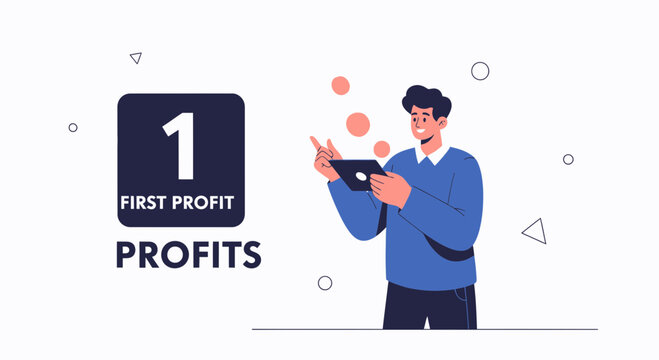 Man with Tablet, First Profit and Profits Concept, Business Growth