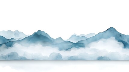 Fototapeta premium Serene Watercolor Landscape with Soft Blue Mountains and Gentle Misty Clouds