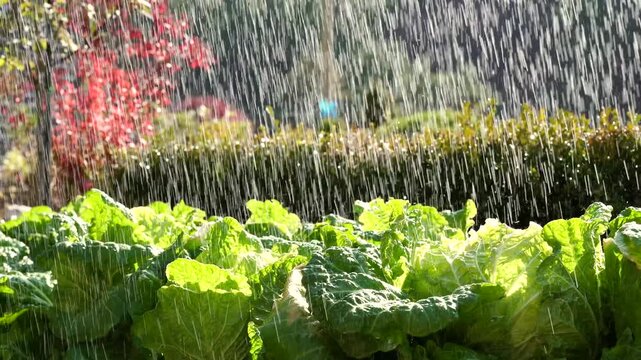 Water Sprinkling on Cabbage Farm