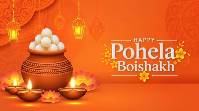 Bengali New Year celebration with traditional sweets and glowing oil lamps