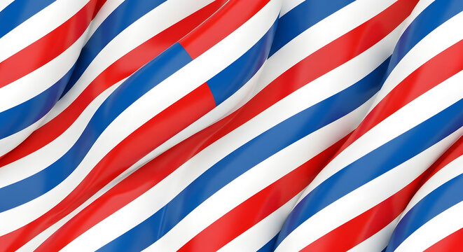 Wavy and distorted pattern of red white and blue diagonal stripes inspired by barber poles