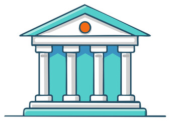 Fototapeta premium Classical Cartoon Building with Columns Turquoise and White Icon Architecture Temple Court