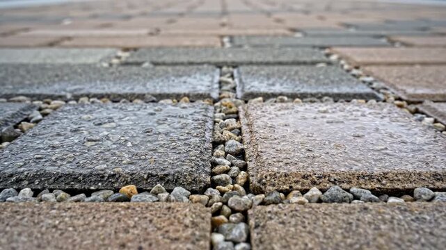 Close-up of wet pavement stones.