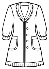 Elegant Line Drawing of a Classic Woman's Coat with Decorative Collar and Cuffs