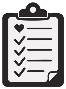 Clipboard with checklist and heart icon representing health and wellness goals.