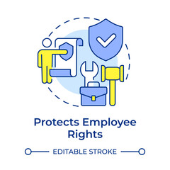 Protects employee rights multi color concept icon. Policy contract, risk management. Round shape line illustration. Abstract idea. Graphic design. Easy to use in presentation, article
