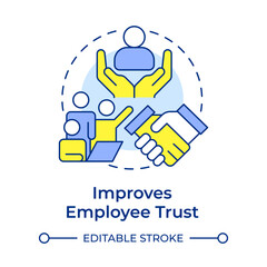 Improves employee trust multi color concept icon. Community support, team partnership. Round shape line illustration. Abstract idea. Graphic design. Easy to use in presentation, article