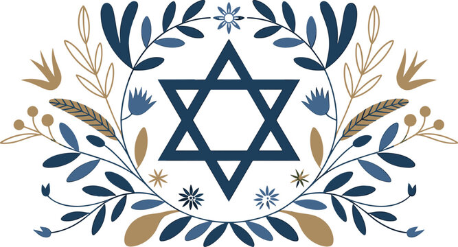 Blue and gold star of david with floral decorations