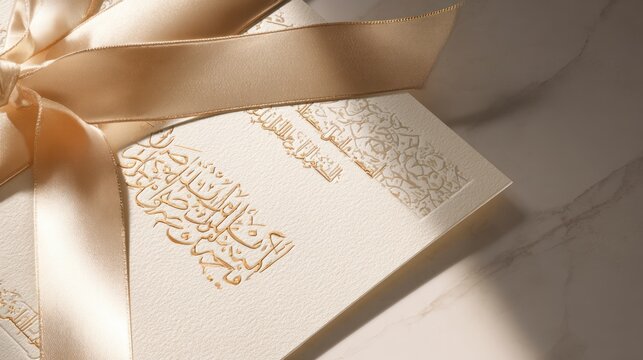 Elegant greeting card with decorative script and silk ribbon detail