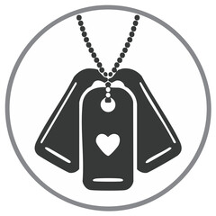 Fototapeta premium Military dog tags with heart symbol on a chain inside a circle vector illustration