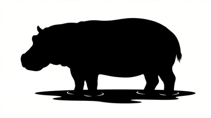 A cute rhino vector illustration featuring a wild rhinoceros silhouette and outline art for safari wildlife design on a white background © BagasAlbero