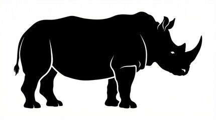 Black rhino silhouette vector illustration of a wild horned mammal isolated on a white background for nature and wildlife icons © BagasAlbero