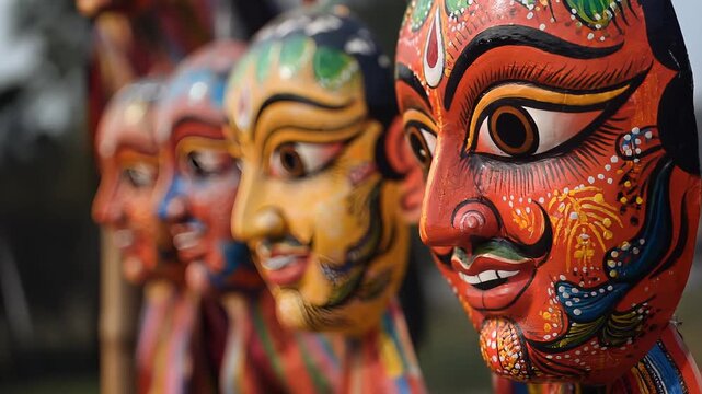 Bengali New Year celebration featuring traditional hand painted masks