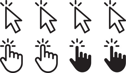 Fototapeta premium Hand cursor icon set with click selection and navigation arrow symbols in vector format