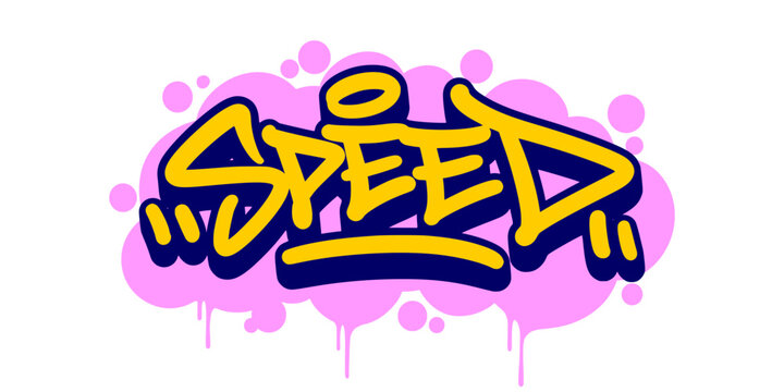 Speed Word Graffiti Tag Illustration in Creative Bubble Style with Pink Drip for Urban Sportswear Branding.