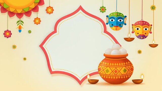 Bengali new year celebration background with traditional masks and sweets