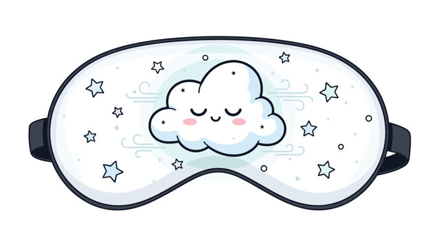 Cute sleep mask featuring a smiling cloud character and stars on a starry background for a cozy and comforting bedtime accessory.
