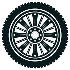 Obraz premium Black and white vector illustration of a car wheel.