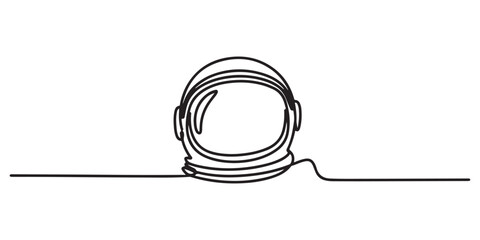 Continuous one line drawing of an astronaut helmet. Concept of space exploration, science and future © MOHAMMAD