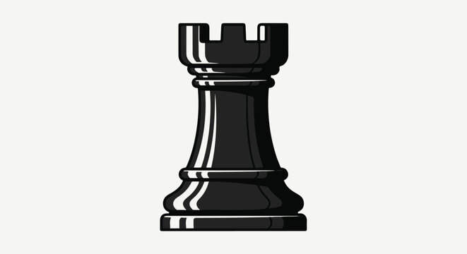 Black chess rook piece on with reflective surface