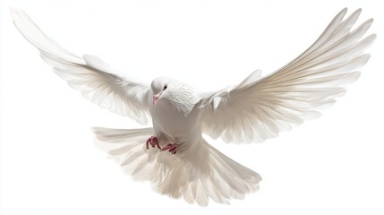 Fototapeta premium The dove in flight with outstretched wings against a white background