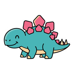 Fototapeta premium Charming, cartoon-style stegosaurus with playful pink plates along its back, depicting a cute and friendly dinosaur in a simple, vector art aesthetic for educational or decorative purposes.