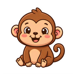 Fototapeta premium Cute cartoon baby monkey sitting and smiling, isolated on transparent background