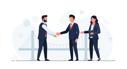 Fototapeta premium Business partners shaking hands, agreement, deal, collaboration, teamwork, success, bridge background