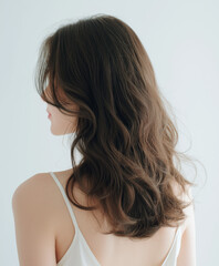 Fototapeta premium 日本人, 女性, 10代, 20代, 後ろ姿, ヘアケア, 美肌, 黒髪, ロングヘア, 白背景, スキンケア, 背中, 振り返る, 透明感, 清潔感, 爽やか, ポートレート, キャミソール, 白, 輝き, 素肌, 美容, ナチュラル, 健康的, ライフスタイル, 1人, 切り抜き, コピースペース, 広告素材, 基礎化粧品, 若い, Z世代, 清楚, 髪, ツヤ髪, サロン, 美容室, ボディ