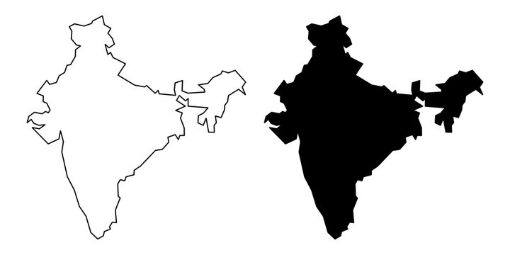 India map icon set. India map line and silhouette icon isolated on transparent background