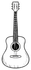 Acoustic Guitar Sketch Drawing, Stringed Musical Instrument Illustration, Musicality, Tuner Head, Fretboard