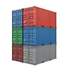 Fototapeta premium Stack of colorful shipping containers isolated on transparent background