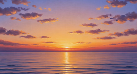 Fototapeta premium Serene sunset over vast ocean with clouds