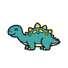 Naklejka premium Adorable Kawaii Stegosaurus Dinosaur with Smiling Face and Yellow Plates, Cute Cartoon Style for Children's Books and Educational Content.