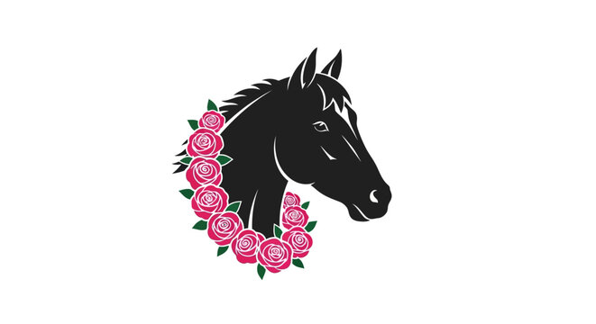 Black Horse Head with Pink Roses.