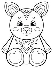 Cute cartoon bear outline with decorative elements for coloring pages and children's design