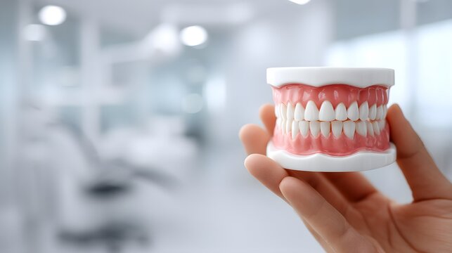 Realistic Dental Model in Hand Demonstrating Oral Health Education