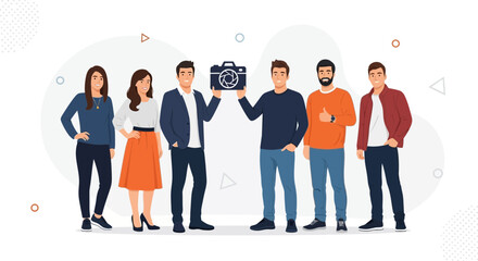 Obraz premium Diverse team of professionals holding a camera, photography concept